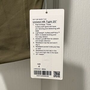 Lululemon Olive Green Unlimit HR Tight 25"